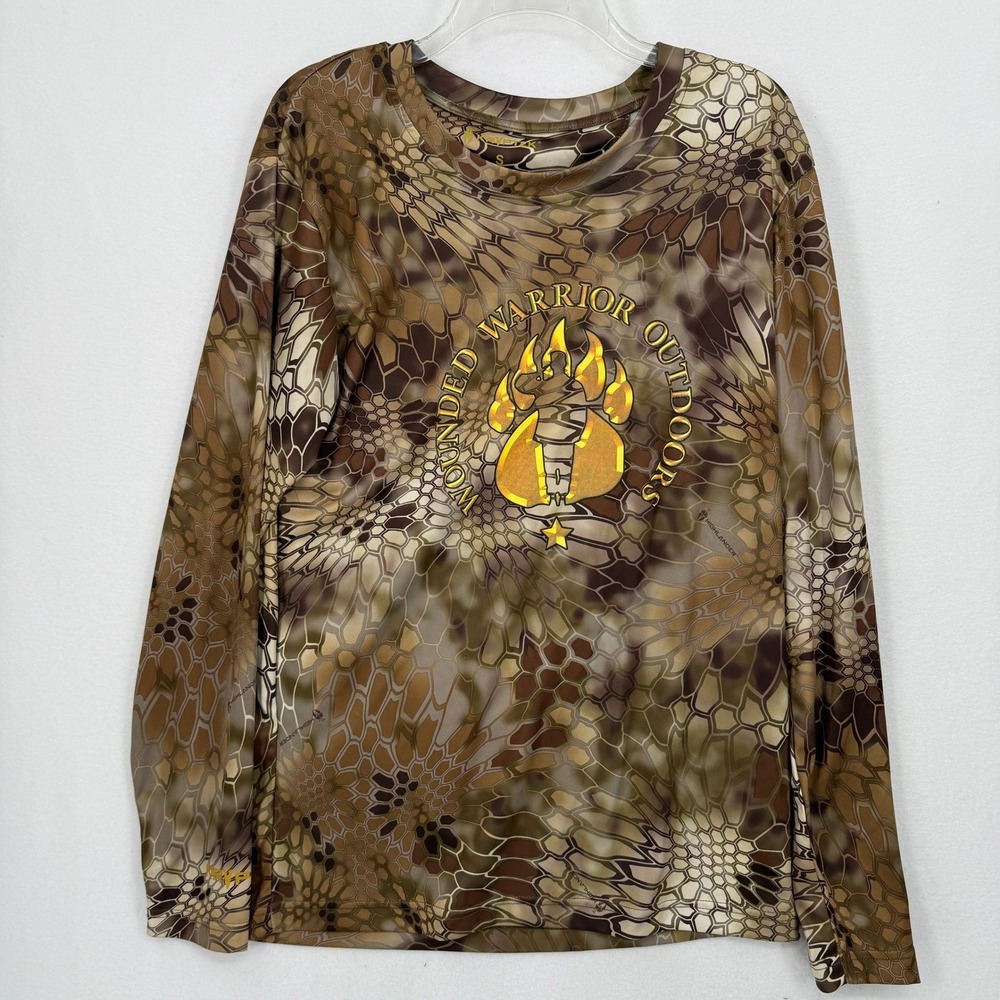 Kryptek Wounded Warrior Shirt Mens Small Brown Highlander Camo‎ Logo Lightweight